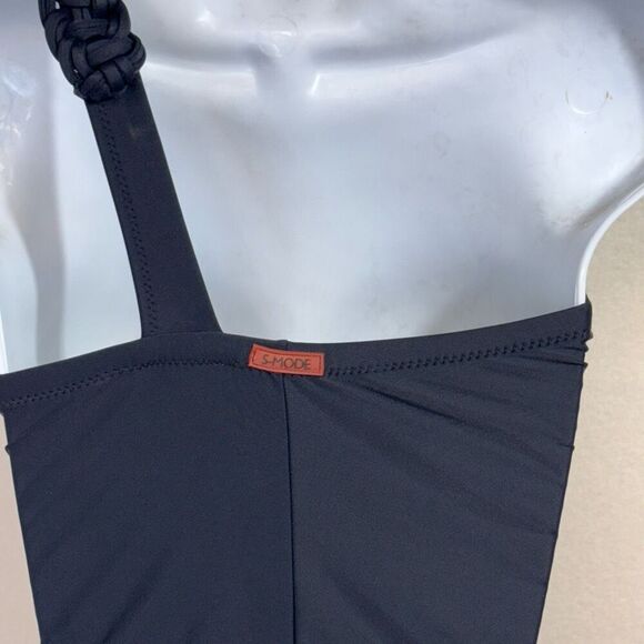 S-Mode Womens Braided Trim One Shoulder One Piece Swimsuit Black Small - Picture 4 of 5